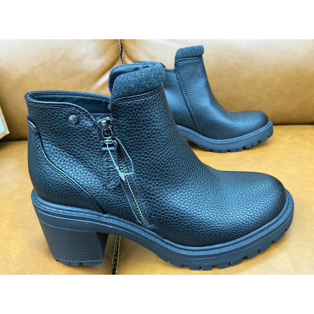 Muk Luks Ankle Boots Womens Size 7 Black New Pebbled Faux Leather Lug Sole